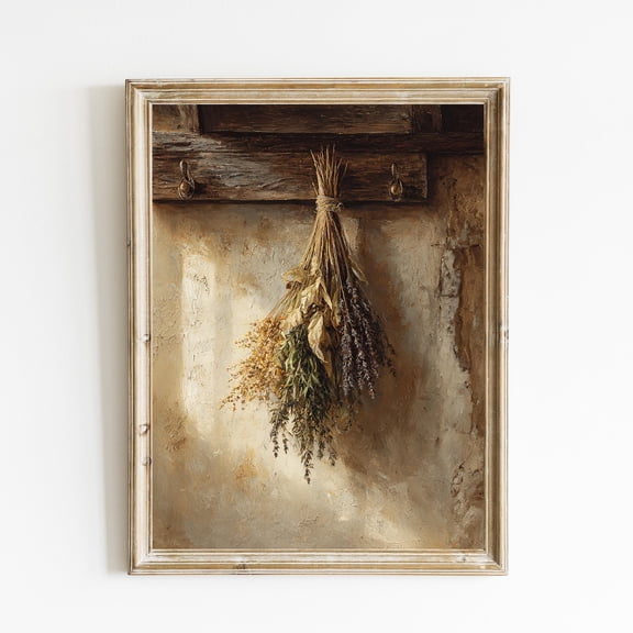 Rustic Autumn Dried Herbs Dark Rustic Wall Art Poster Warm English Country Decor Cottagecore Botanical Art Warm Present Vintage UNFRAMED Poster Size 12x18