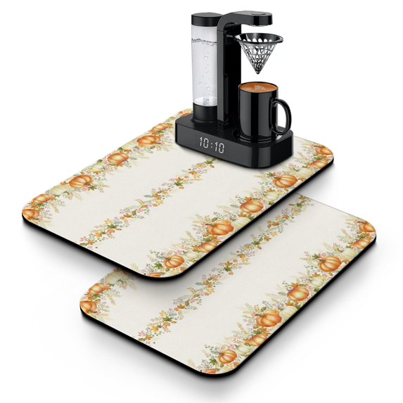 Rustic Autumn Farm Pumpkins Harvest Dish Drying Mat Absorbing Coffee Mat Folding Bar Mats for Shop Counter (19.5x12in,Set Of 2)