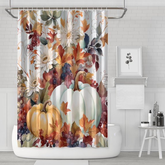 Rustic Autumn Farm Pumpkins Harvest Shower Curtain,Washable Bathtub Curtains with Hooks Vintage Polyester Fabric Curtains for Bathroom Bathtub Autumn Holiday