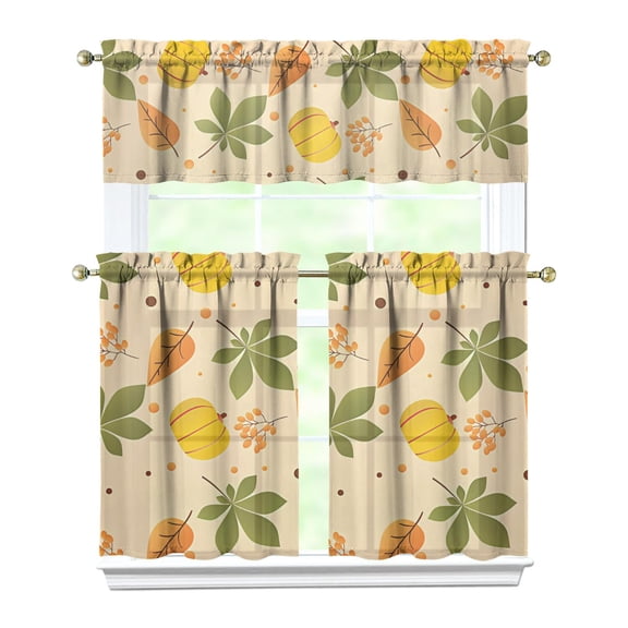 Rustic Autumn Harvest Design Kitchen Curtains 3-Piece Set Pumpkin Thanksgiving Theme Panels