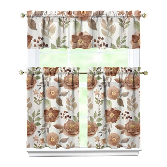 Rustic Autumn Harvest Design Kitchen Curtains 3-Piece Set Pumpkin Thanksgiving Theme Panels