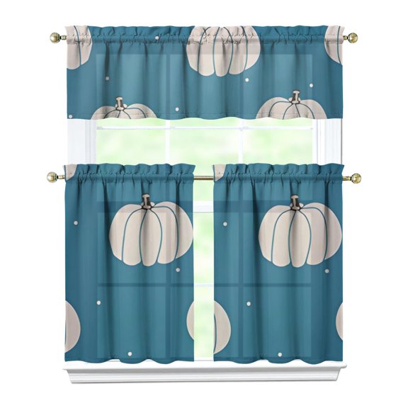 Rustic Autumn Harvest Design Kitchen Curtains 3-Piece Set Pumpkin Thanksgiving Theme Panels