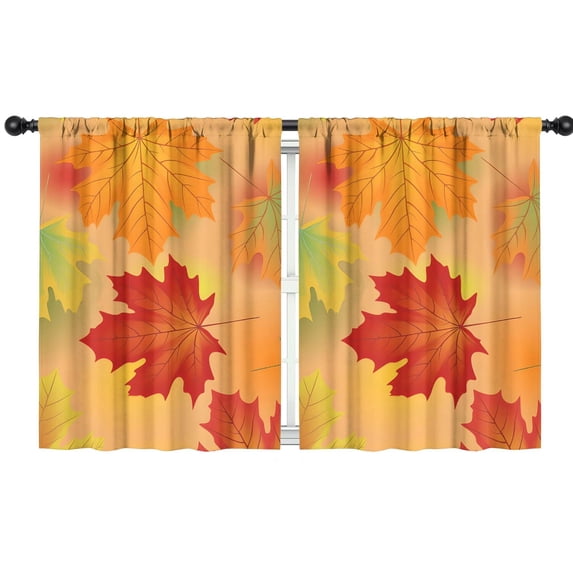 Rustic Autumn Harvest Thanksgiving Theme Curtains 2 Pack Semi-Sheer,42x54in Kitchen Curtains Fall Holiday Long Curtain
