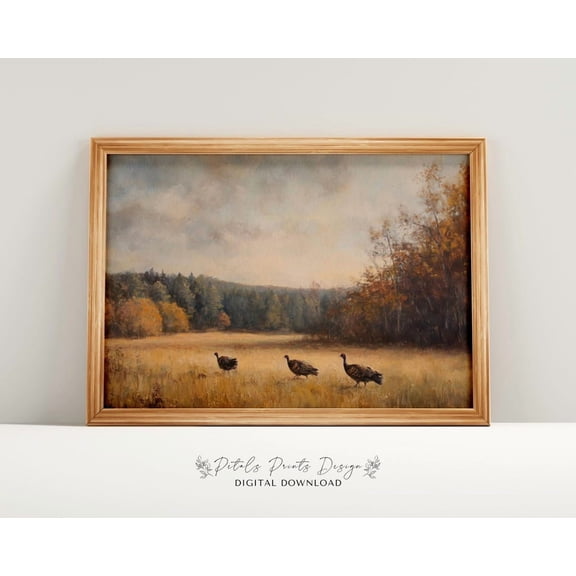 Rustic Autumn Landscape, Vintage Farmhouse Turkey Scene Home Decor #1598, Unframed Poster Size 24x36