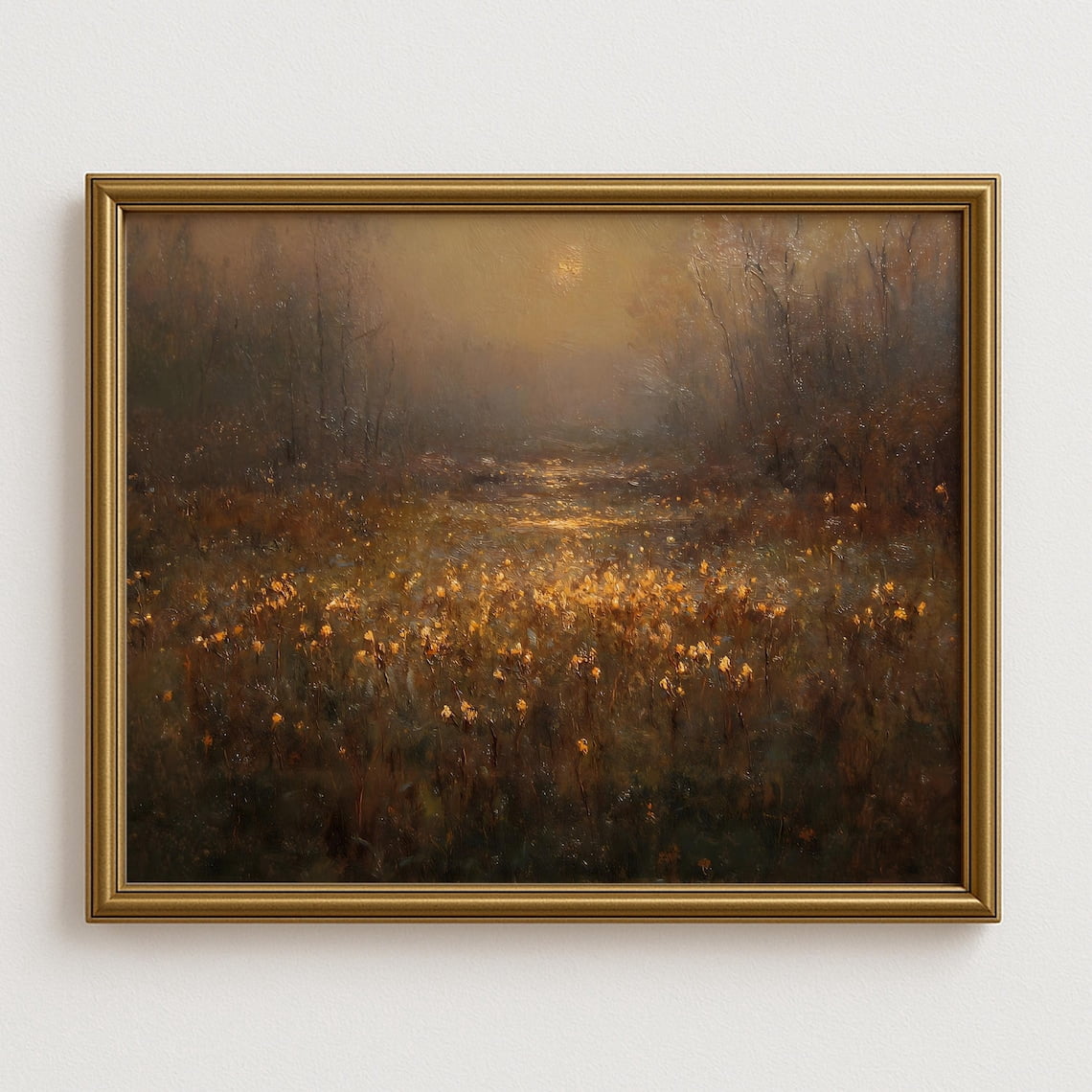 Rustic Autumn Landscape Wall Art, Golden Wildflower Meadow With Warm ...
