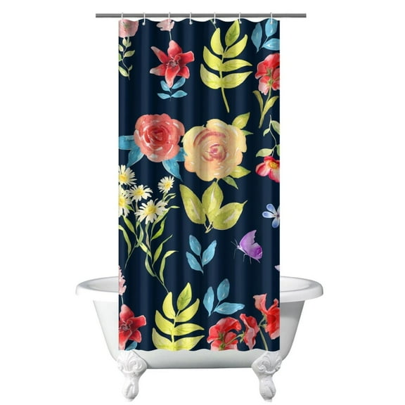 Rustic Autumn Leaves Bathroom Curtain, 36x72 Polyester Fabric with Hooks, Warm Botanical and Nature-Inspired Print