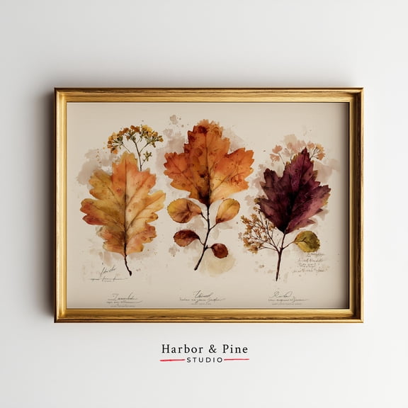 Rustic Autumn Leaves - Oak, Maple, Birch Trio, Earthy Fall Wall Art, Warm Nature-Inspired Decor, 1797 UNFRAMED Poster, Wall Art for Decor, Present, 8x12