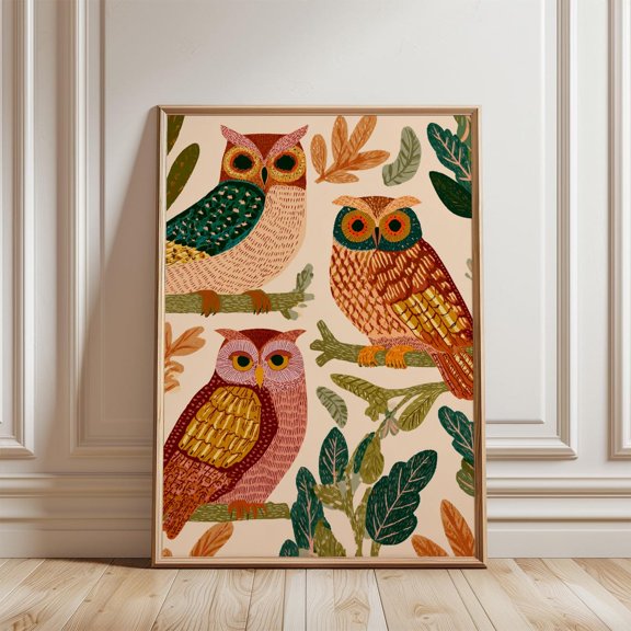 Rustic Autumn Owl Poster, Unframed Paper Poster 11x14in