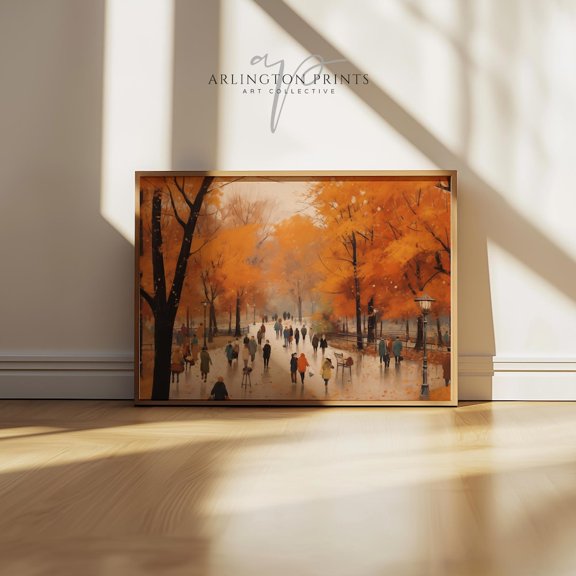 Rustic Autumn Park Art Fall City Morning Landscape Cozy Vintage Wall Decor Mailed Giclee Print #705 Art