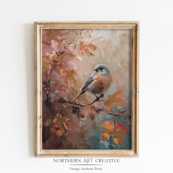 Rustic Autumn Print Fall Decor Bird Moody Fall Home Decor Vintage Fall Farmhouse Print Aesthetic Cottagecore Decor Home Decor #2350, Unframed Poster Size 8x12