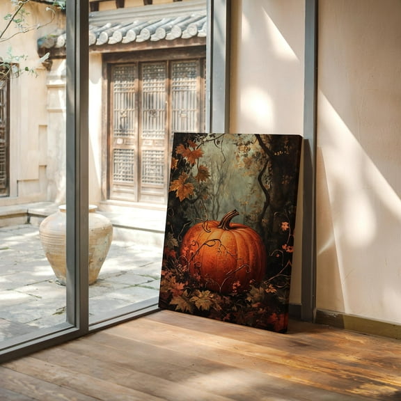 Rustic Autumn Pumpkin - Fall Leaves & Forest Charm For Cozy Seasonal Home Décor Wall Art, Modern Wall Decor, 8x12 UNFRAMED