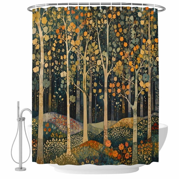 Rustic Autumn Shower Curtain Woodland Nature Forest Trees Pathway Waterproof Fabric Shower Curtain Set with 12 Hooks, Bathroom Curtains for Farmhouse Home Hotel Holiday Decor, 36" W x 72" L