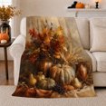 thumbnail image 1 of Rustic Autumn Still Life, Cozy Festive Scene, Warm Flannel Blanket for Cabin and Lodge with Detailed Artwork with Rich Color Accents, Art Lovers Thanksgiving Gift, Festive Home Decor, 1 of 9