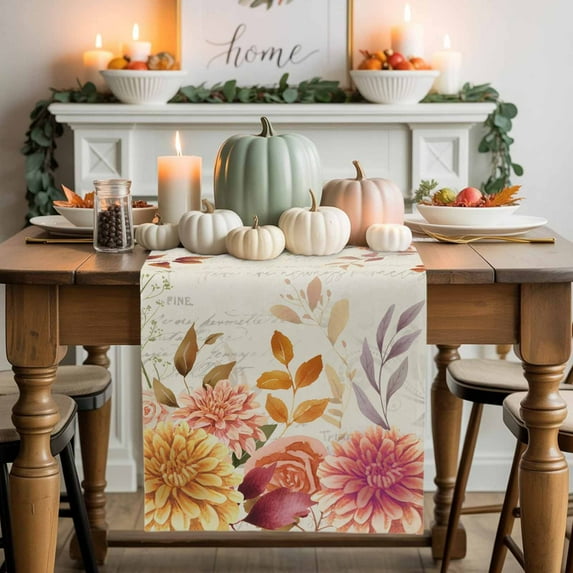Rustic Autumn Table Runner, Autumn Thanksgiving Kitchen Dining Table Decoration for Home Party Decor 13x48 Inches
