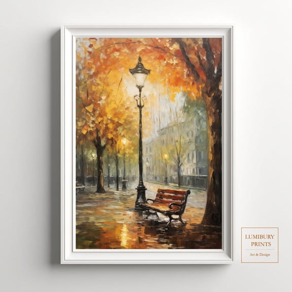 Rustic Autumn Wall Art, Vintage Park Wall Art, Park Scene Illustration, Autumn Leaves Wall Decor, Autumn Landscape Print, Home Decor #2102, Unframed Poster Size 8x12