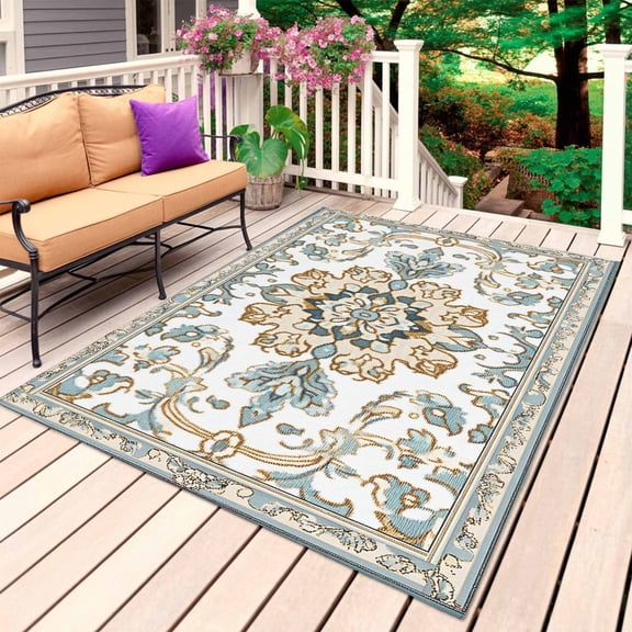 Rustic Aztec Outdoor Rug 3x5 Ft, Non Slip Washable Area Rug, Farmhouse Southwest Ethnic Floral Aesthetic Patio Rugs Carpet Runner, Large Floor Mat for Indoor/Outdoor Deck Porch Camping