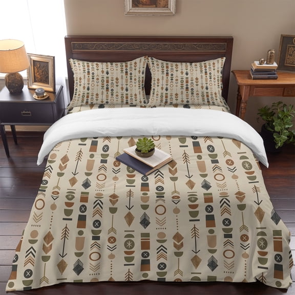 Rustic Aztec Pattern Queen Size Bed Set,Southwestern Geometric Seamless Art Bedding for All Seasons,4 Pcs Bed Set,1 Quiltcover (90"x90"),1 Sheet (90"x102"),2 Pillowcases (20"x30")