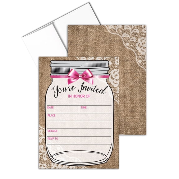 Rustic Baby Girl Shower Invite with Envelopes - Fill-in Invitations - B15201