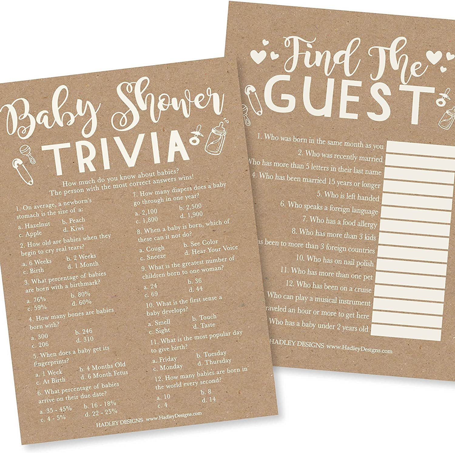 Questions Game Baby Shower Quiz Rustic Baby Shower Trivia Game 