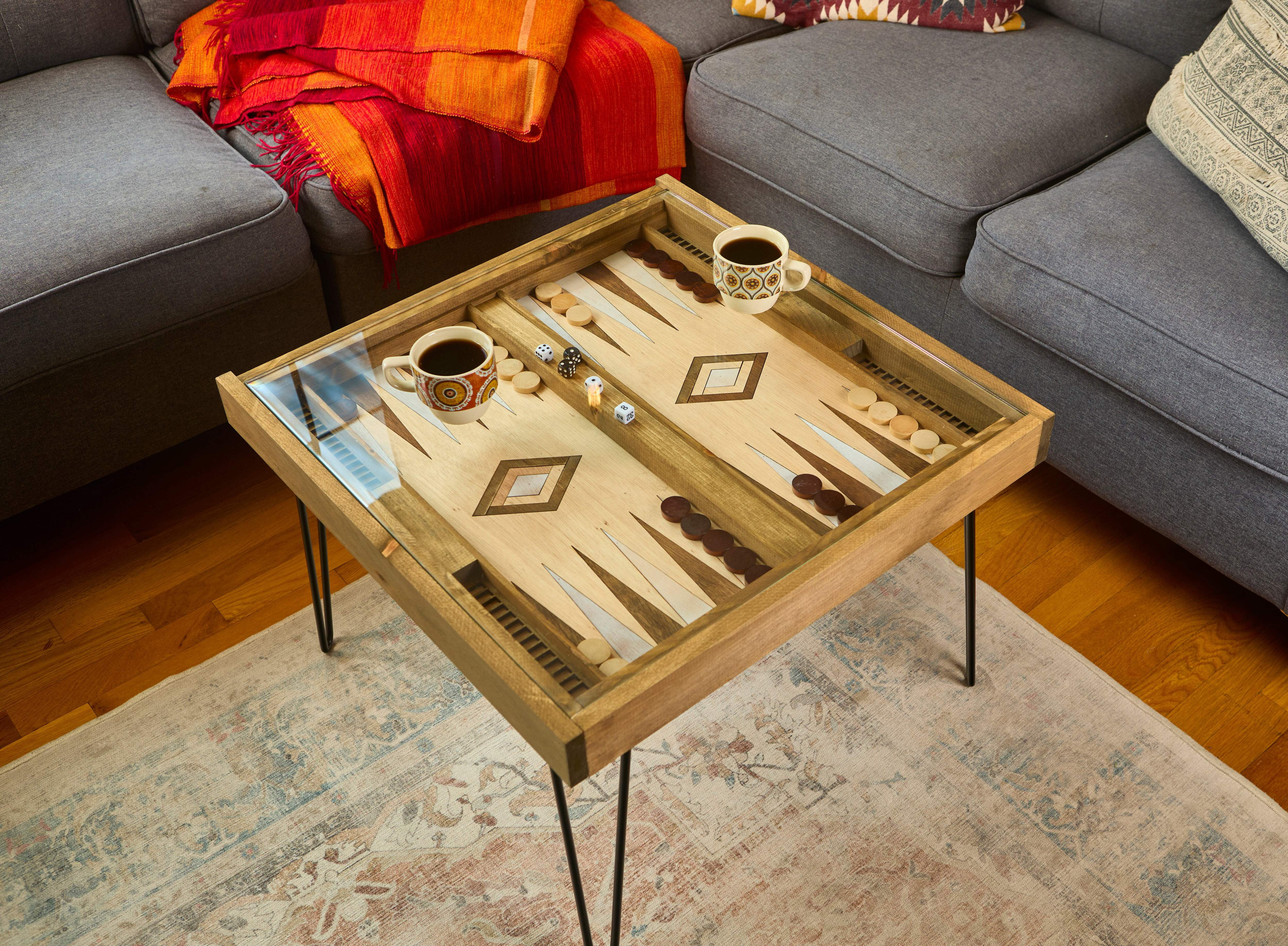 Rustic Backgammon Coffee Table with removable glass top 25x25