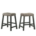thumbnail image 1 of Rustic Backless Counter Stool Set of 2 – 25 Inch Wooden Farmhouse Barstool with Brown Leather Seat, Distressed Finish & Sturdy Frame – Space-Saving Counter-Height Seating for Kitchen, 1 of 7