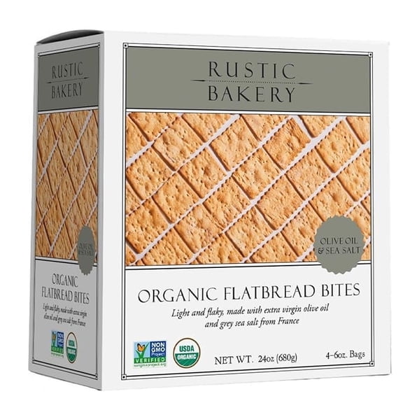 Rustic Bakery Organic Olive Oil & Sel Gris Sourdough Flatbread Crackers, 6 oz Trays, Pack of 4
