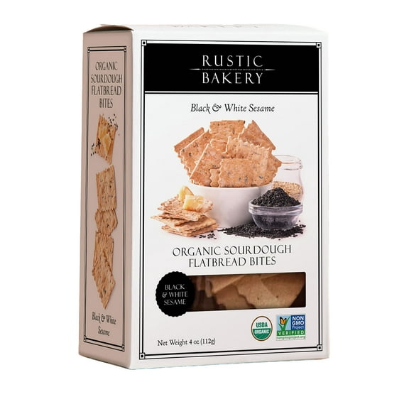Rustic Bakery Organic Black & White Sesame Sourdough Flatbread Cracker Bites, 4oz Box
