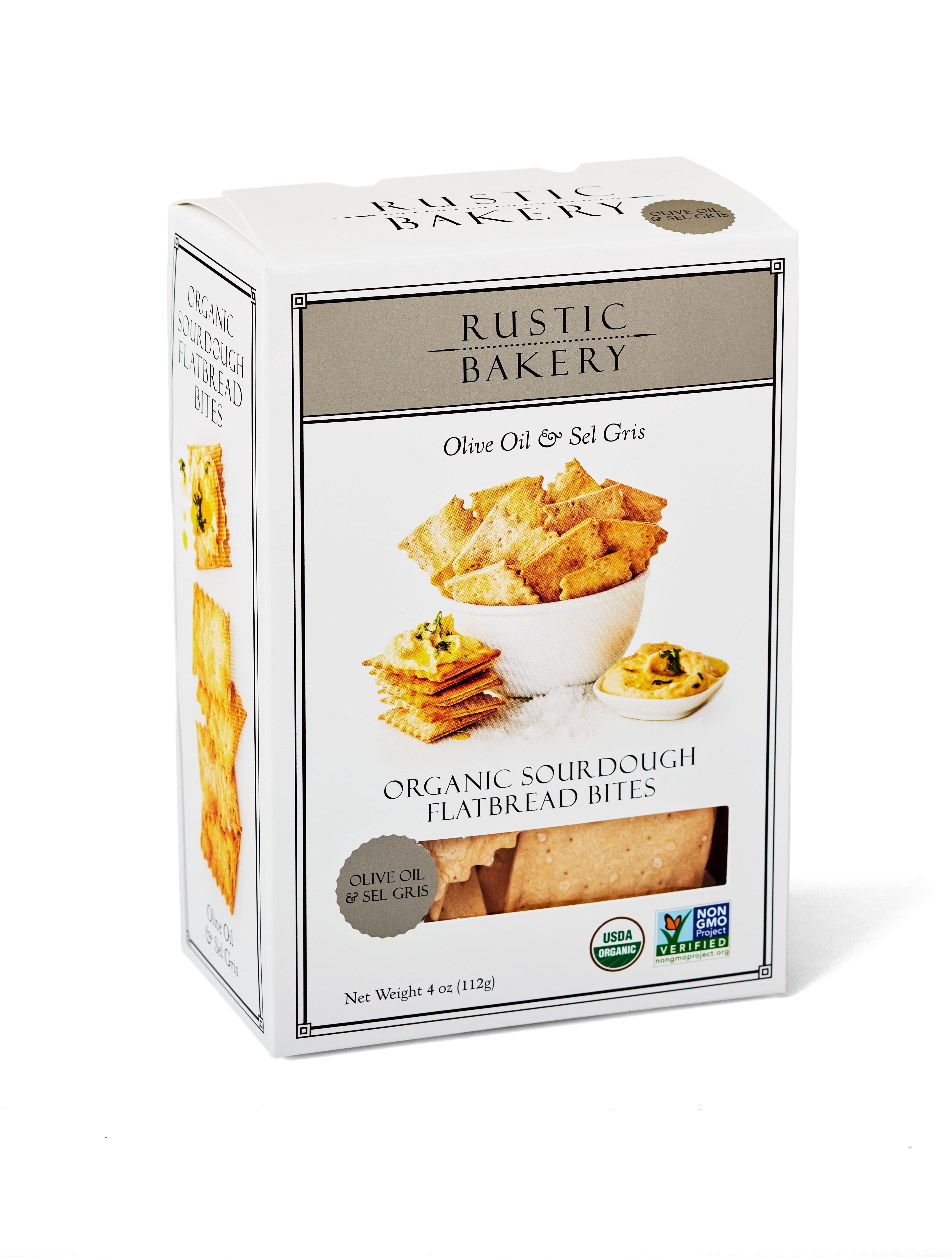 Rustic Bakery Organic Olive Oil &amp; Sel Gris Sourdough Flatbread Bites Crackers, 4oz Box