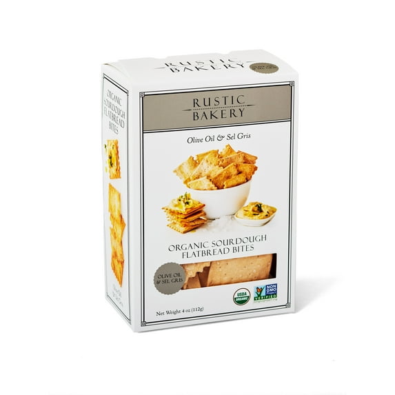 Rustic Bakery Organic Olive Oil & Sel Gris Sourdough Flatbread Bites Crackers, 4oz Box