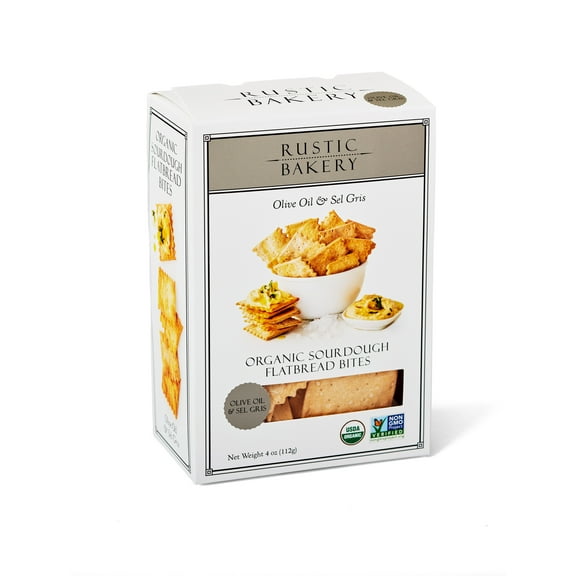 Rustic Bakery Organic Olive Oil & Sel Gris Sourdough Flatbread Bites Crackers, 4oz Box