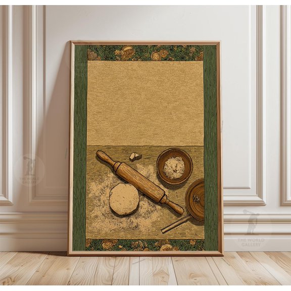 Rustic Baking Poster, Vintage Kitchen Wall Art, Bread Paper Print, Poster Only