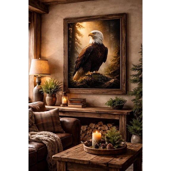 Rustic Bald Eagle Forest Wildlife Poster Wall Art Decor 24x36 UNFRAMED