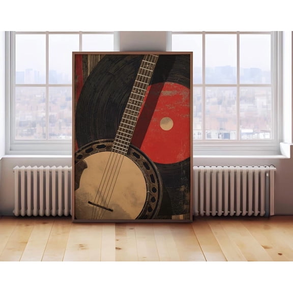 Rustic Banjo Poster, Vintage Folk Music Poster, Americana Vinyl Record poster, Trendy Decor, poster,DIY art Unframed Paper Print