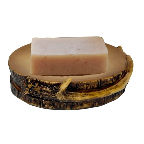 Rustic Bar Soap Holder for Shower - Faux Wood and Antler-Inspired Soap Dish for Bathroom - Unique Soap Dish for Lodge and Cabin Bathroom Sink - Ideal Gift for Outdoor Nature Lovers