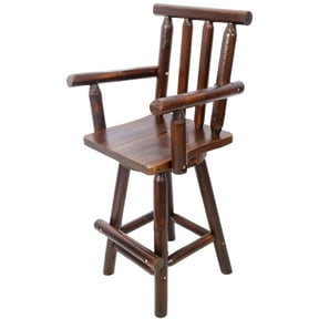 Rustic Bar Stool with Decorative Star Backrest in Brown Fir Wood, 29" Tall Kitchen Stool for Dining Room, with Footrest and 360 Degree Swivel Functionality