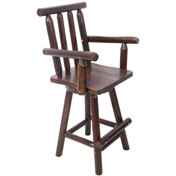 Rustic Bar Stool with 360° Swivel for Kitchen Island, Fir Wood Tall Bistro Chair with Footrest and Wide Armrest for Dining Room