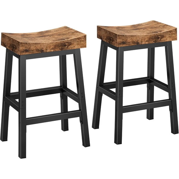 Rustic Bar Stools, 24 Inch Barstools Set of 2, Counter Height Stool with Footrest, Wooden Stools for Kitchen Island, Heavy Duty Backless Chair for Dining Table Farmhouse Outdoor