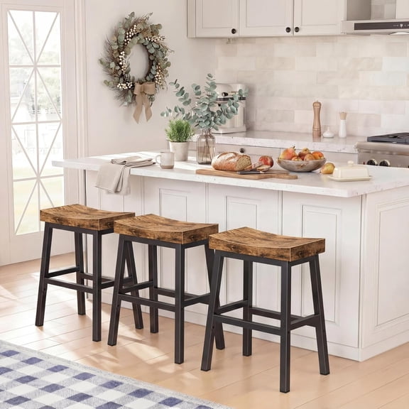 Rustic Bar Stools, 24 Inch Counter Height Stools with Footrest for Kitchen Island Dining Table Farmhouse Outdoor Heavy Duty Backless Chair