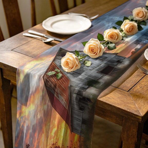 Rustic Barn 4.5 ft Cheesecloth Table Runner for Wedding 19"x55", Sunset Farmhouse Countryside Kitchen Dinner Sheer Tulle Chiffon Dresser Scarf, Holiday Party Decorations