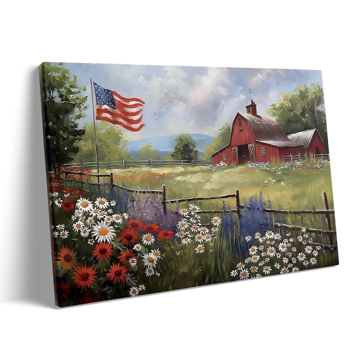 Rustic Barn American Flag Farmhouse Wall Art Paper Poster, Poster Only ...