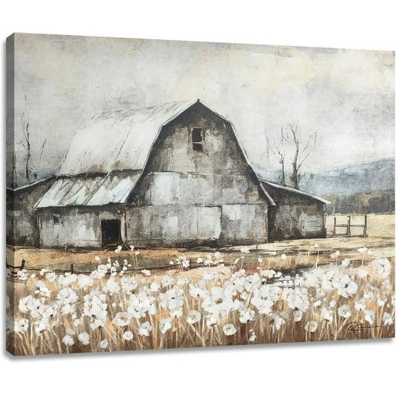 Rustic Barn Canvas Wall Art, Vintage Farm Landscape for Farmhouse Bathroom Decor 15 x 12