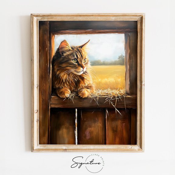 Rustic Barn Cat, of Cat in Hayloft Window, Farmhouse Animal Art, Vintage Country Decor 3869 Unframed Paper Print