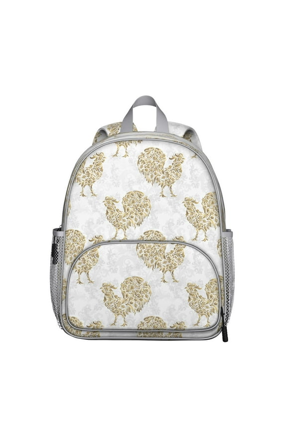 Rustic Barn Chicken Student Backpack – Rooster, Hen, Egg, Chick, Cluck Print with Wildflowers, Country Garden, and Watercolor Aesthetic