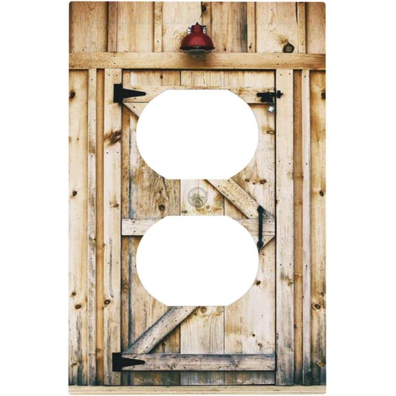 Rustic Barn Door 1 Gang Outlet Covers Duplex Receptacle Wall Plate Decorative Electrical Faceplate Lightswitches Vintage Plank for Farmhouse Kitchen Country Chalet Decora