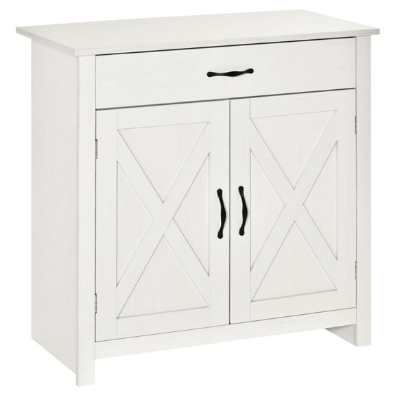 White Wash Farmhouse Accent Cabinet, 32" / Drawer and Cabinet Storage