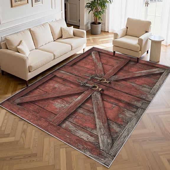Rustic Barn Door Area Rug, Wooden Door Pattern Carpet, Washable Non Slip Low Pile Soft Thin, Living Room Bedroom Home Decor Mat 2x3ft