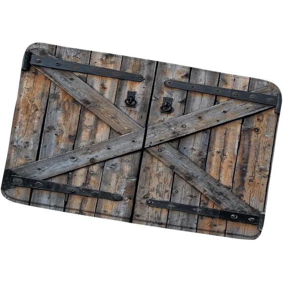 Rustic Barn Door Bath Mat Vintage Farmhouse Wooden Board Plank Retro Western Country Style Bathroom Rugs Bedroom Kitchen Toilet Floor Doormat 16x24 Inch