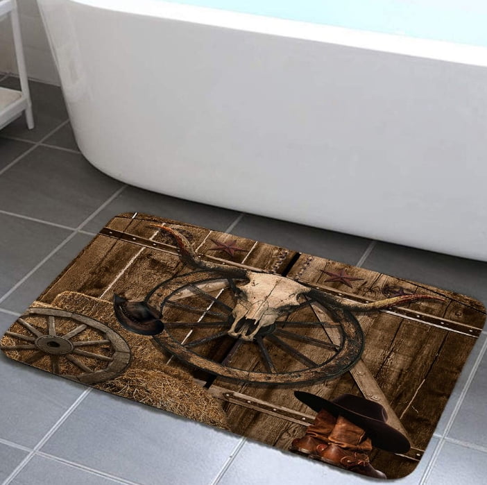 Rustic Mat Rrof Rustic Barn Door Bath Rugs for Bathroom, Farmhouse Bull Skull Bathroom ...
