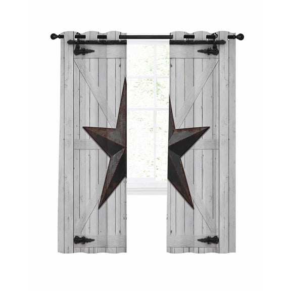 Rustic Barn Door Blackout Curtains 45 Inch Length Vintage Rust Red Star Beige Wood Board Thermal Insulated Window Curtain Window Drapes 2 Panels for Bedroom Living Room 52"Wx45"L