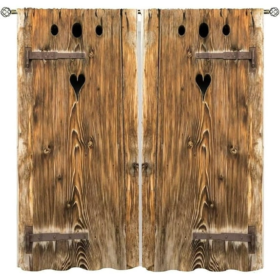 Rustic Barn Door Blackout Curtains - Vintage Farmhouse Wooden Door Pattern For Bedroom Living Room Window Drapes, Home Cafe Decor 26"W x 54"L (Pack of 2)
